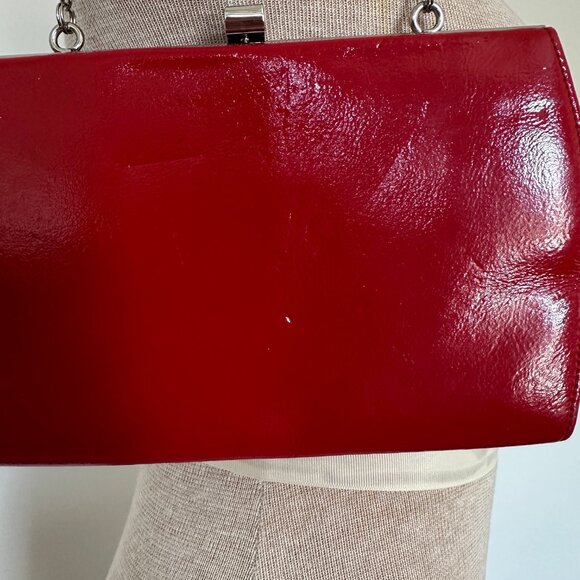 Hobo International Red Patent Leather Clutch Handbag w/chain Leather Vintage - Picture 6 of 12
